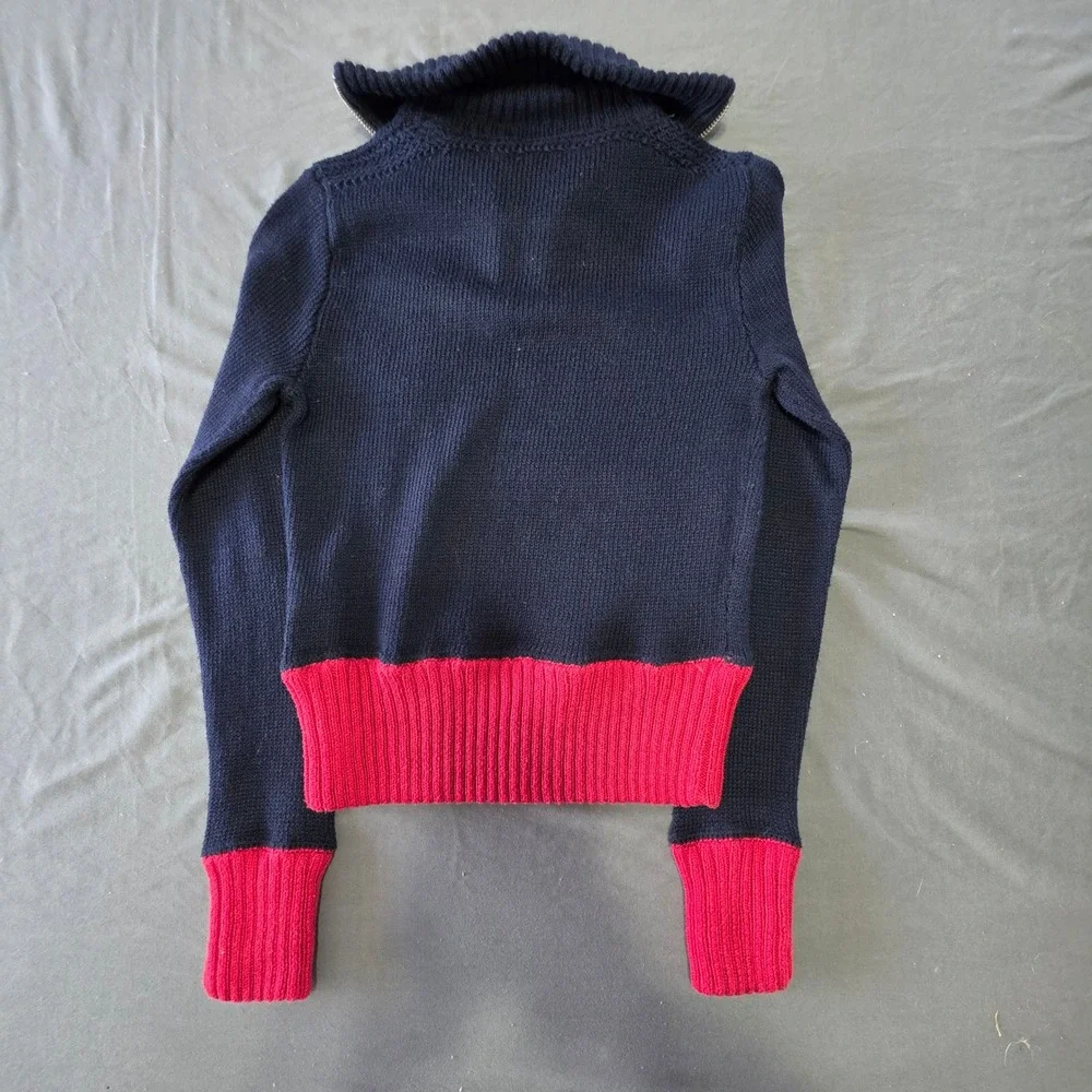 Ralph Lauren Kids Quarter Zip Sweater Crest Patch Pima Cotton Small Navy Red Ivy